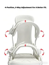 Fijaciones de snowboard Blanco 3D Encuadernación envuelta totalmente ajustable Base cómoda y amortiguadora