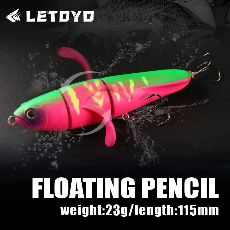 LETOYO-señuelo tipo lápiz flotante, 23g/115mm, hélice de superficie de agua de tres secciones, cebos duros flotantes, señuelo para lubina Topwater