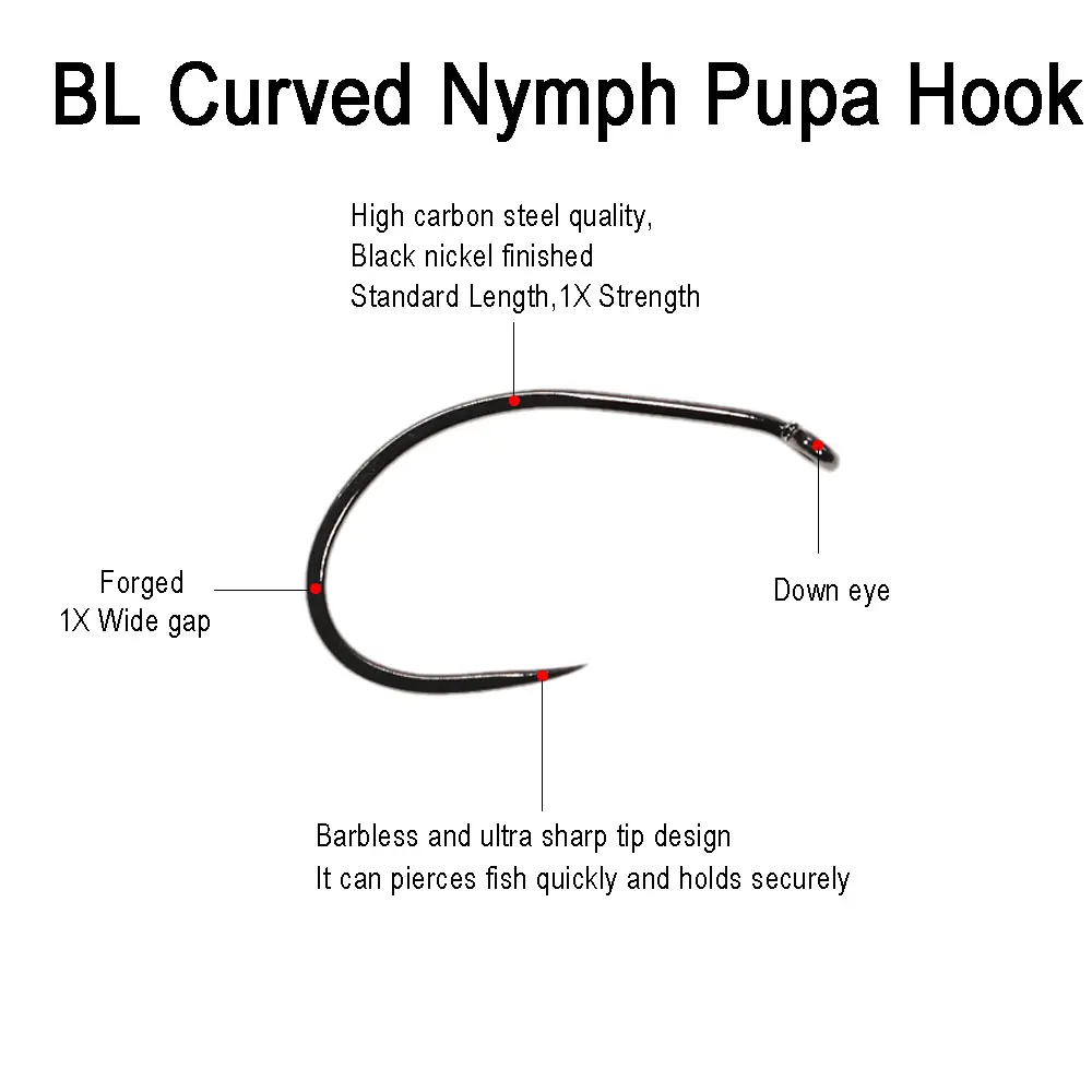 ICERIO-anzuelo curvo de acero con alto contenido de carbono para pescar trucha, perca, ninfas, Scuds, Pupa, para atar moscas, 10 # ~ 20 #, 30 unidades - imagen 4