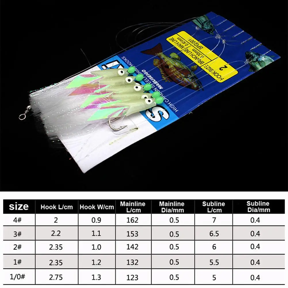 Aparejos de pesca luminosos, 5 ganchos de cuerda de colores, aparejos de pesca de cebo para agua dulce y salada - imagen 2