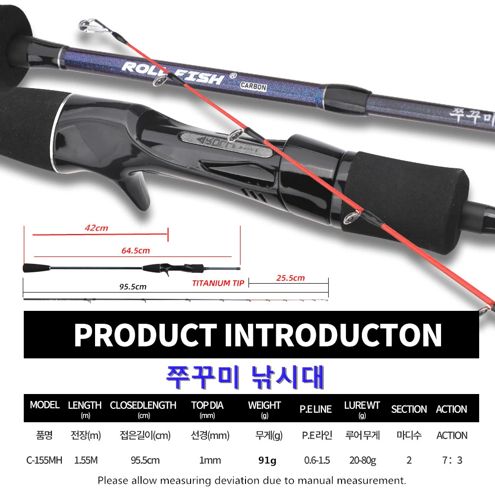 ROLLFISH-caña de pescar de fibra de carbono, accesorio con punta de titanio, pulpo, calamar, sepia, acción de 1,55 M, 7:3, caña de Jigging de luz lenta para barco de agua salada - imagen 4