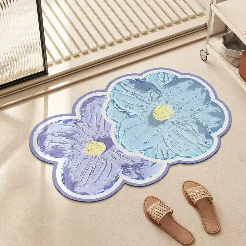 Nueva estera suave de diatomita, esteras de baño de tierra de diatomeas de flores, alfombra antideslizante para bañera de baño, alfombra absorbente para puerta de habitación de mujer de secado rápido - imagen 4