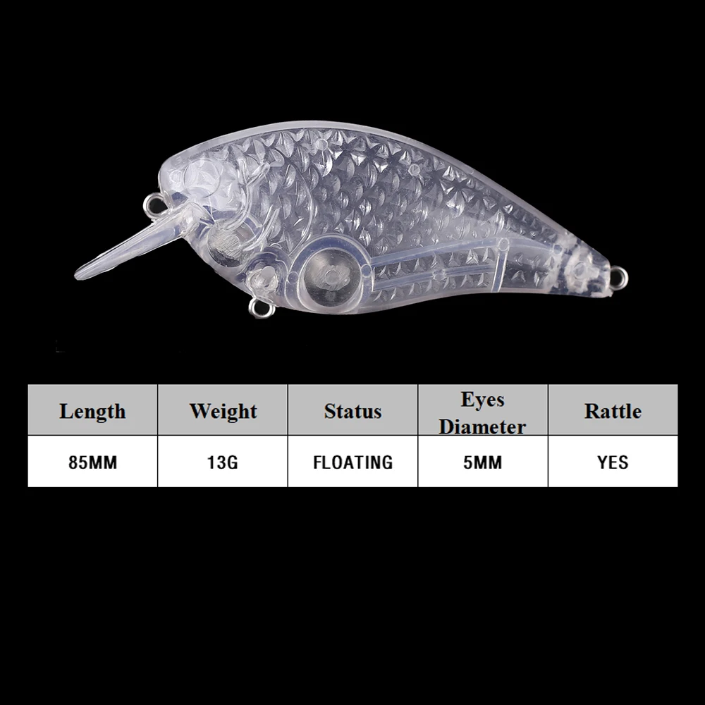 Chan'sHuang-señuelo de pesca Artificial, cebo en blanco sin pintar de 8,5 cm, 13g, para buzo poco profundo, Crankbait, DIY - imagen 2