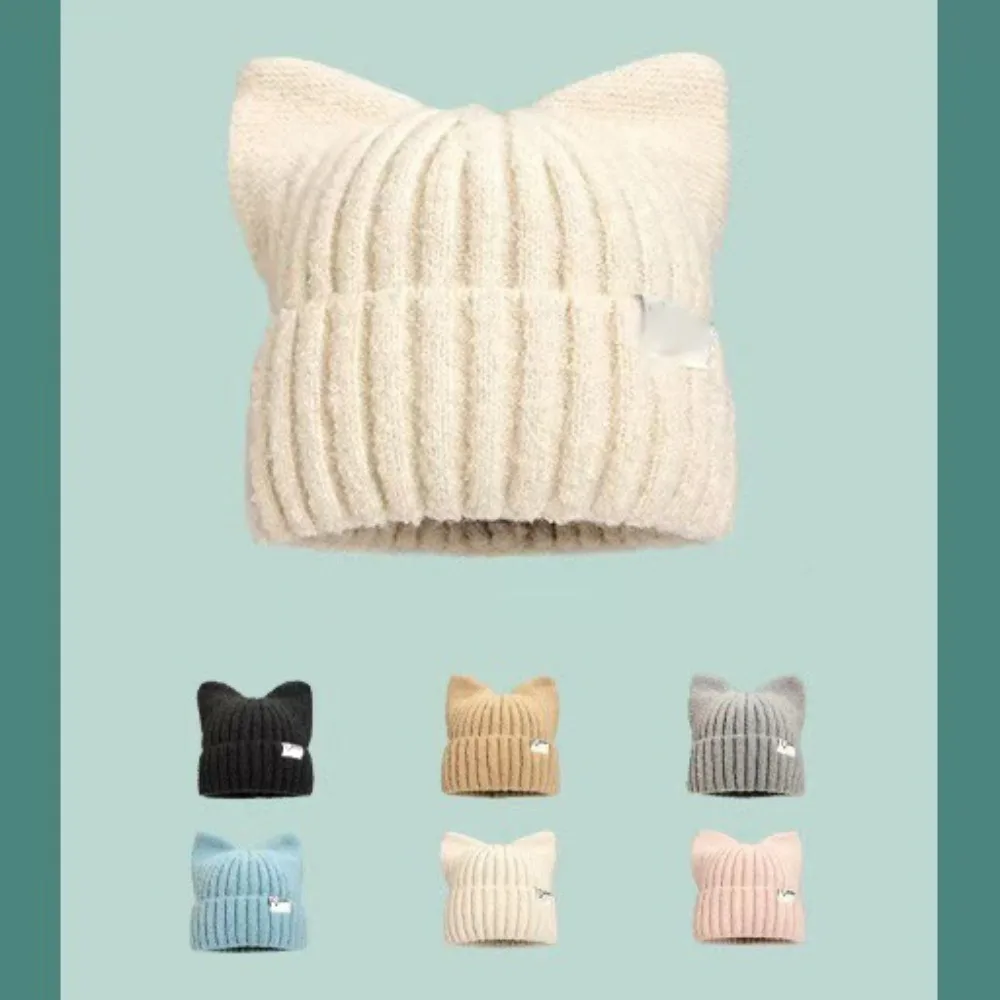 Gorro sin ala de terciopelo grueso, gorros cálidos con protección para los oídos para invierno, gorro tejido, gorro suave y bonito con orejas de gato a prueba de viento - imagen 4