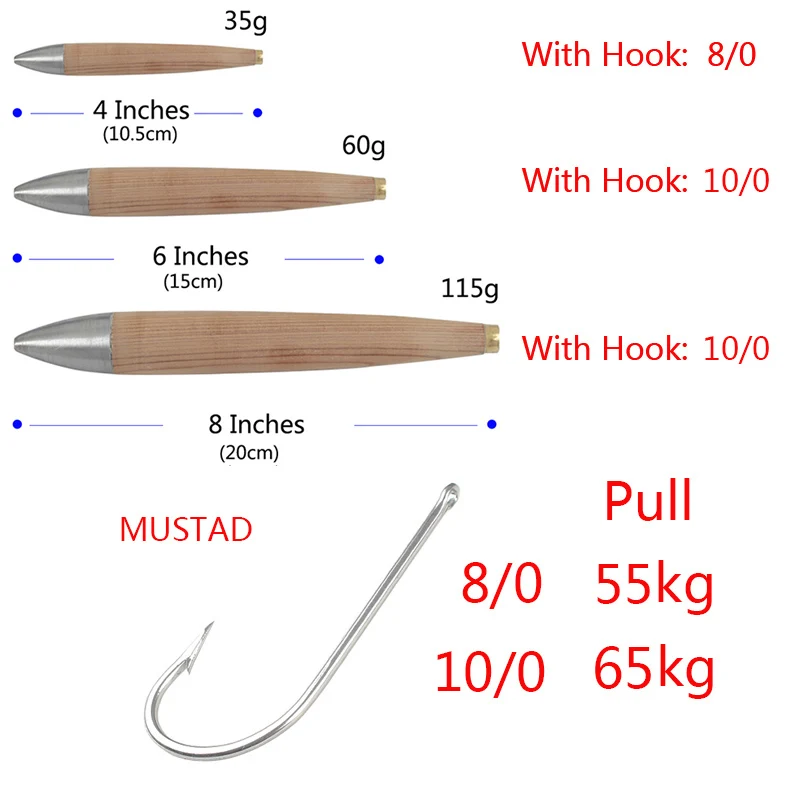 Tapones aparejados de 4, 6 u 8 pulgadas, cabeza de plomo, cedro Natural de madera, Wahoo, atún Mahi, señuelos de arrastre, barco de pesca en agua salada - imagen 4