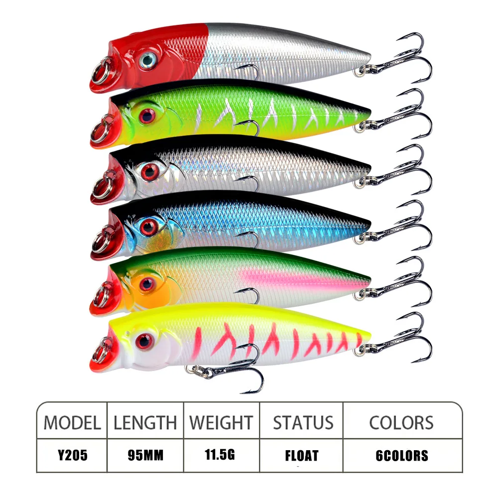 Señuelos de Pesca Popper, 1 piezas, 9,5 cm, 11,5g, ojos 3d, Crankbait, Wobblers, aparejos Isca, cebo de superficie Artificial - imagen 2