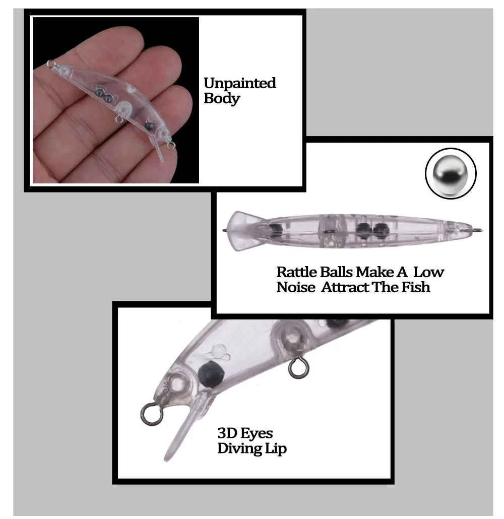 Chan'sHuang 30 Uds Señuelos de pesca sin pintar 57mm 3g hundimiento lento Mirco Minnow DIY cebo de pesca en blanco hecho a mano - imagen 4