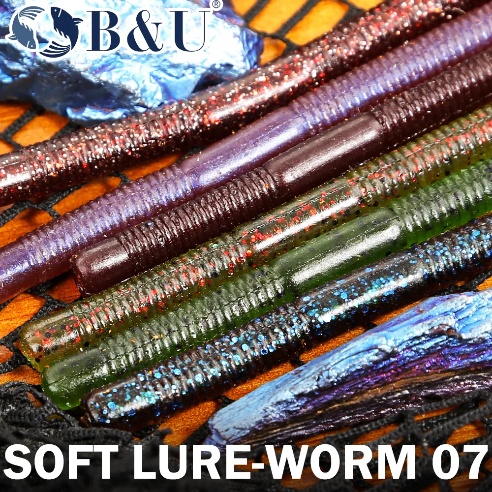 B & U-señuelo suave de lombriz de tierra, 8 Uds., hundimiento lento, 136mm, 4,2g, Señuelos de Pesca artificiales, lubina, pez plano, gusanos, cebos blandos de pesca - imagen 3