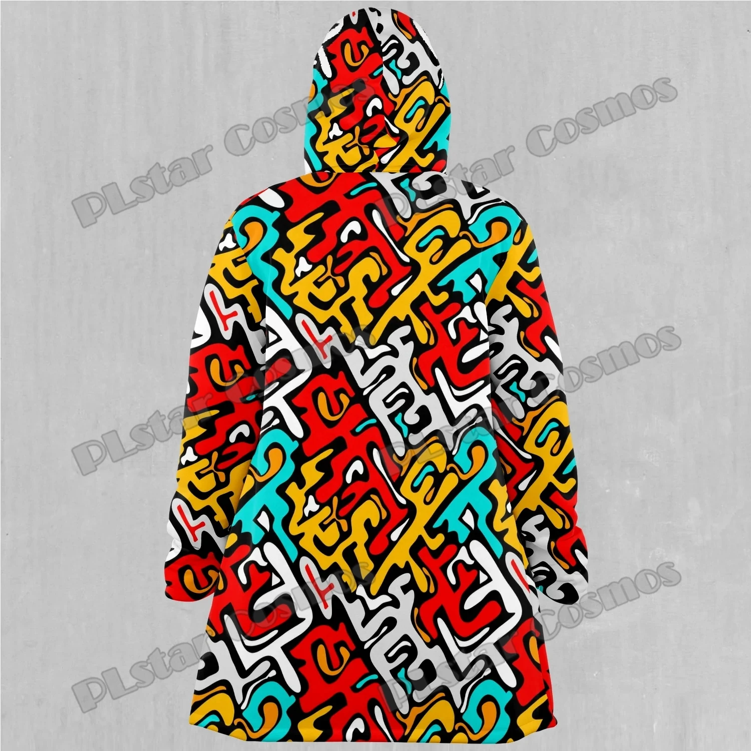 Capa con capucha y forro de Sherpa para hombre con estampado 3D de grafiti callejero y rompecabezas, capa gruesa y cálida informal para invierno DP79 - imagen 5