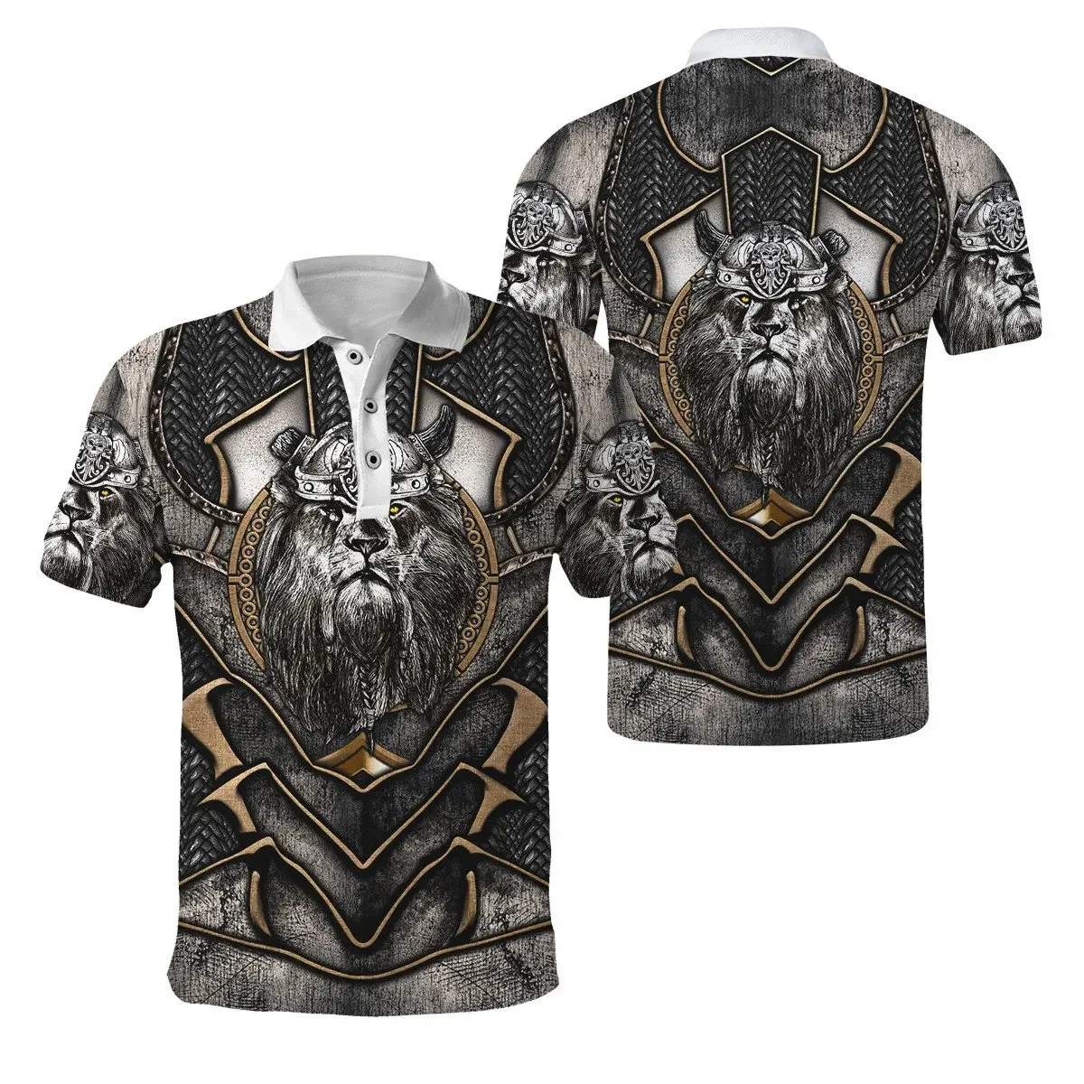 PLstar Cosmos Lobo tatuaje ojos rojos Valknut símbolo 3D completamente estampado hombres Polo camisas Casual solapa camisa de manga corta PLP07 - imagen 3