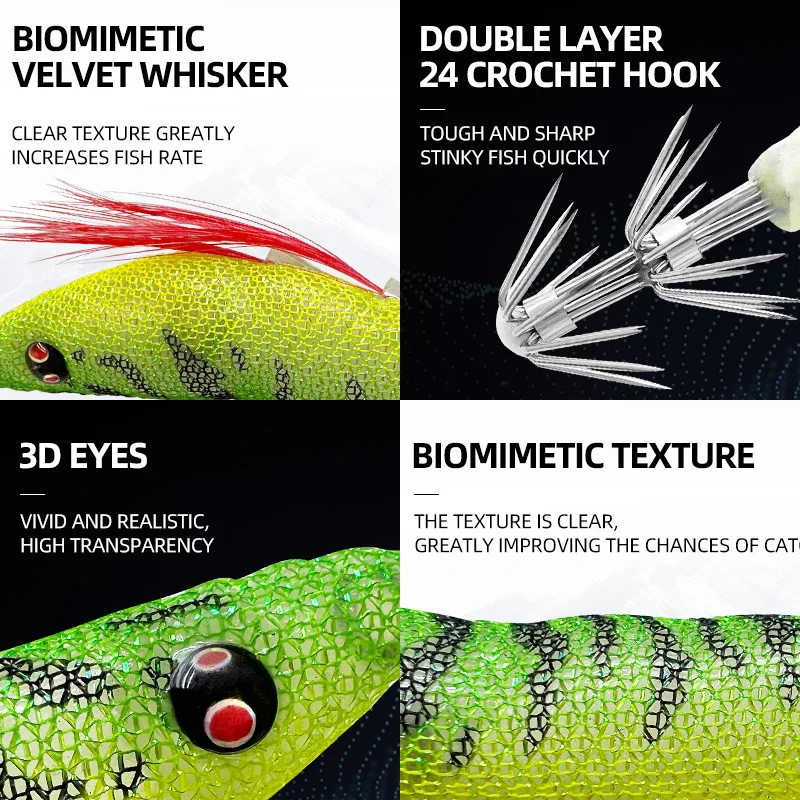 Señuelo de langosta con perlas luminosas, 12cm, 7,2g, cebo falso, pesca en el mar, calamar, paraguas, gancho, soplete, cebo de madera para camarones - imagen 3