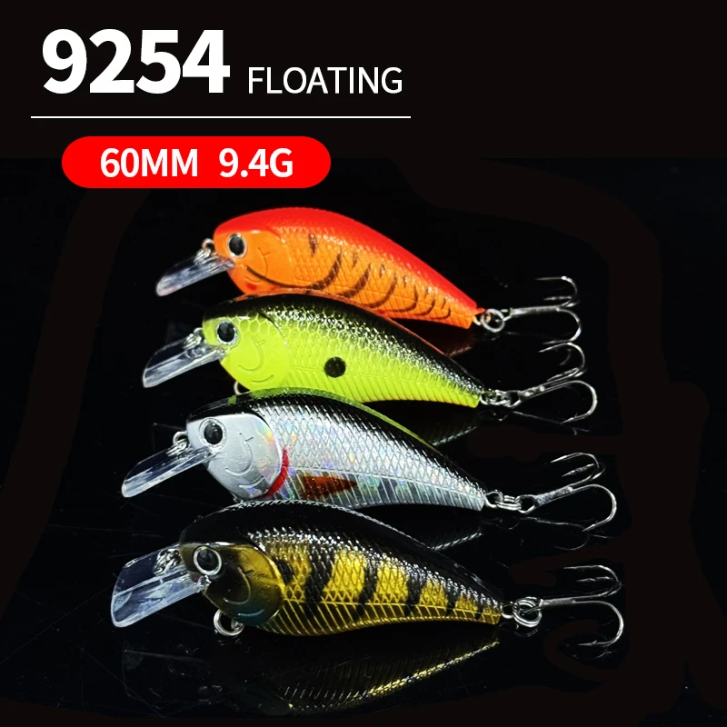 Señuelos de Pesca Crankbait de 9,4g y 60mm, Wobblers flotantes de superficie, cebo duro Artificial para Lucio, lubina, equipo de Pesca de plástico