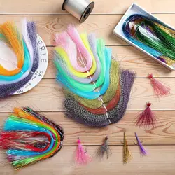 TAKBAS 10 paquetes/juego de materiales de atado de pesca con mosca Flash, 15 colores surtidos, decoración de señuelo de anzuelo de sedal de pesca con mosca Ideal