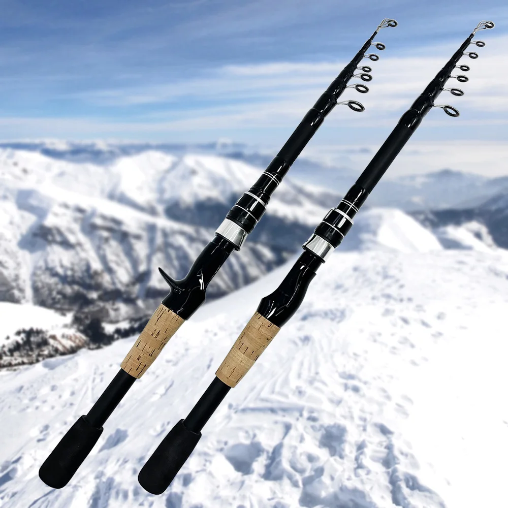 Caña de pescar con señuelo de carbono, accesorio telescópico ultraligero de fundición giratoria para trucha y lubina, de 8 a 15lb, 1,5 m, 1,8 m, 2,1 m, 2,4 m