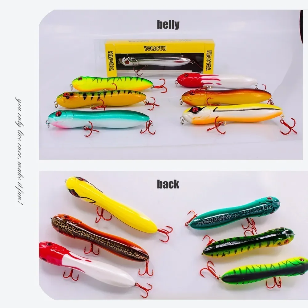 Señuelo de pesca wobblers con lápiz de agua superior de 10cm y 15g para pescar lagarto, imitación Popper, Leurre falso de 7 colores, señuelo duro para caminar al perro - imagen 5