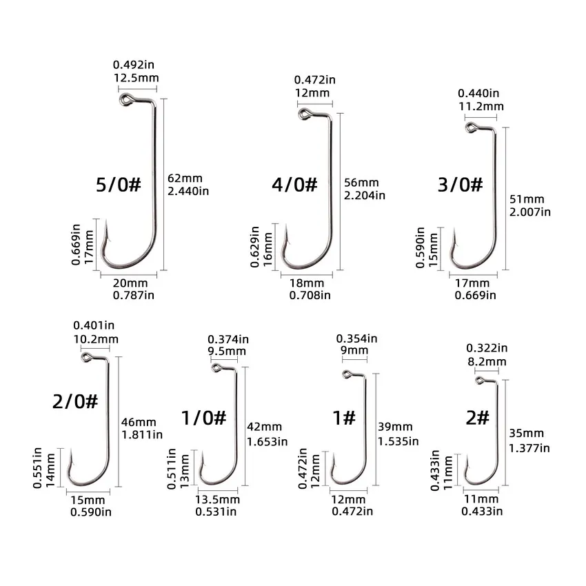 Anzuelos de pesca Jig, 10 unids/lote/caja, acero de alto carbono, plata, 90 grados, o'shaunnessy, anzuelo de pesca Jigging, tamaño 2 #1 #1/0-5/0 #91751 - imagen 4