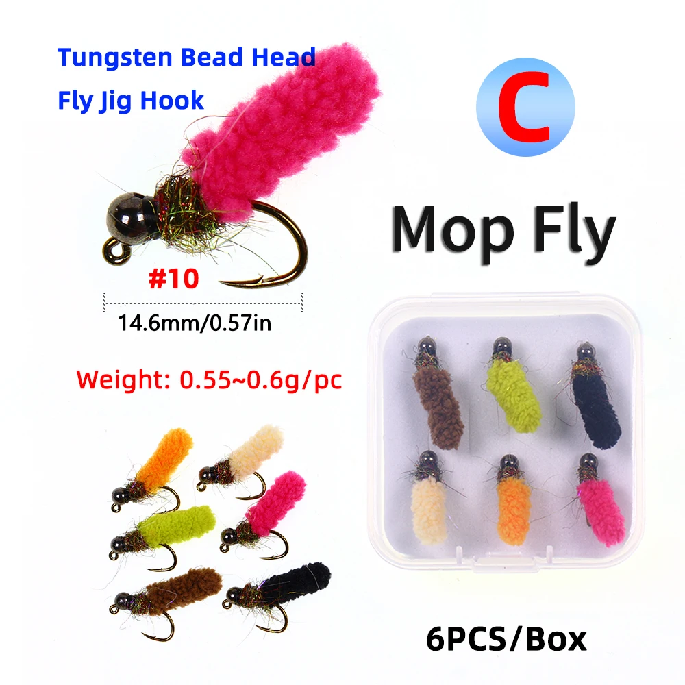 Wifreo, 6 unids/caja, cabeza de cuentas de latón/tungsteno, fregona, mosca, trucha, lubina, tipo de pez, enmalle azul, Steelhead, pesca con mosca, señuelo para moscas - imagen 5