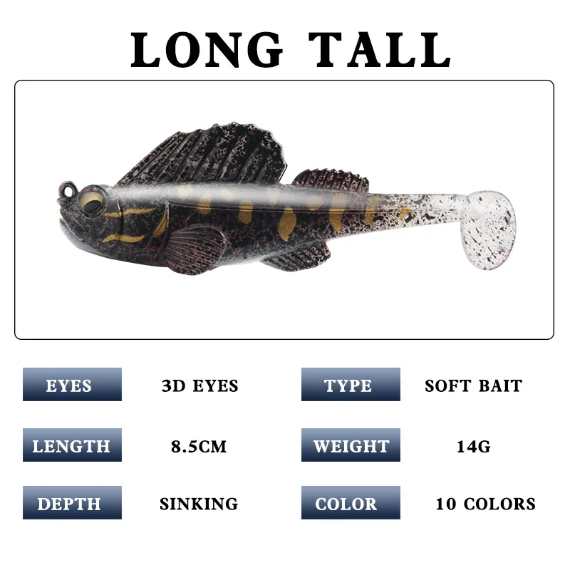 Señuelo de Pesca durmiente oscuro de silicona, 1 piezas, 14g, 8,5 cm, Wobblers Jig, cebo suave para Lucio, sábalo, perca, Swimbaits, aparejos de Pesca - imagen 3