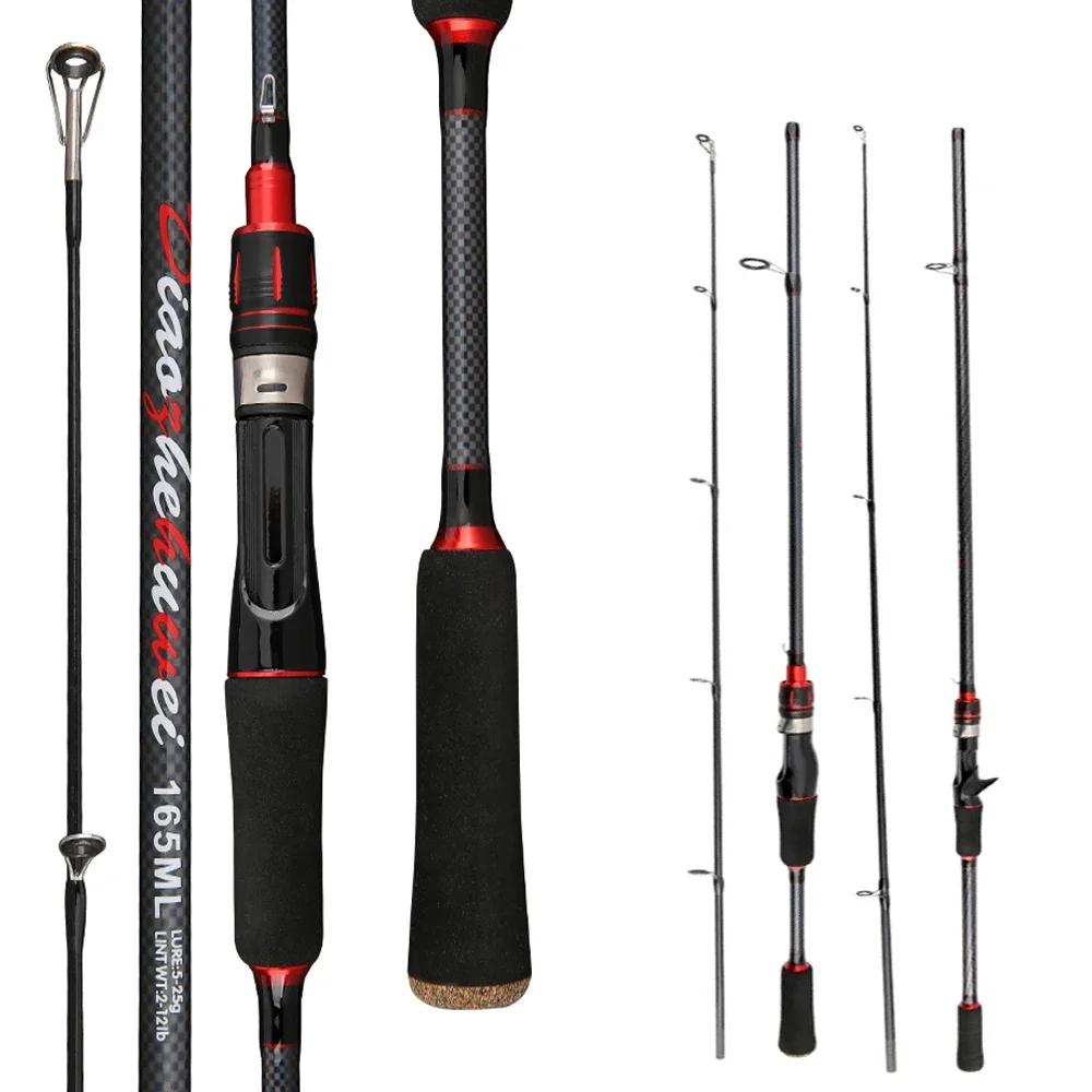 Caña de pescar con señuelo ultraligero de fundición giratoria, 1,65/1,8 m, carbono, 2 secciones, peso de señuelo eléctrico ML, 5-25g, caña de Baitcasting Jigging - imagen 4