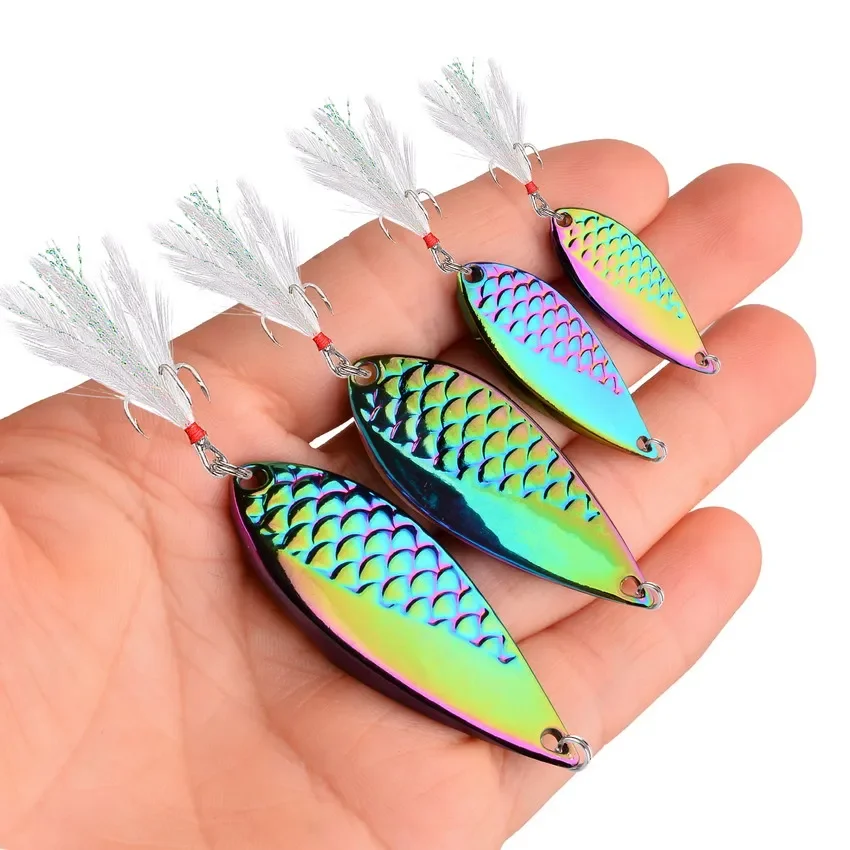 Juego de 3 uds, 2,5g, 3,5g, 5g, 7g, 10g, 15g, 20g, señuelos de señuelo cuchara para pescar de Metal dorados/plateados/coloridos, aparejos de Pesca - imagen 3