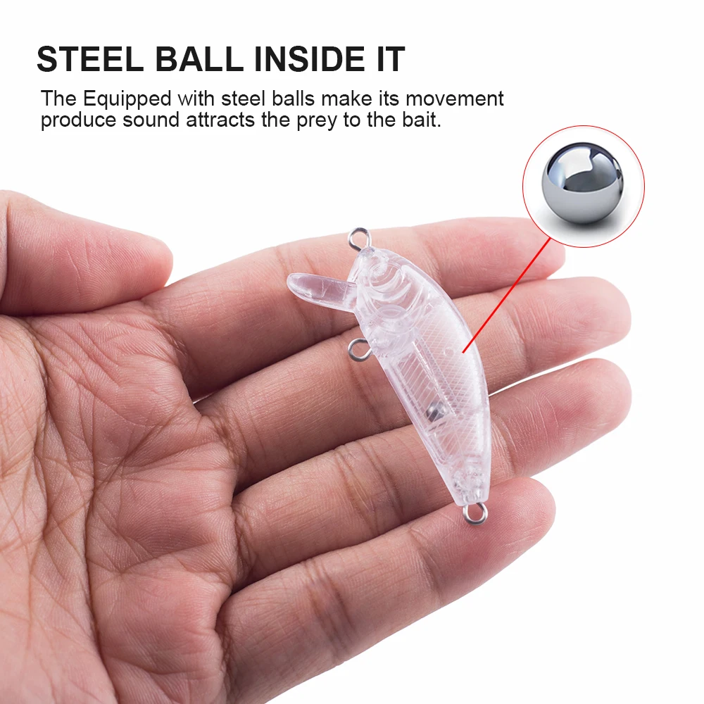 Hanlin-Mini Señuelos de Pesca flotantes, cebos de plástico duro sin pintar, cuerpo transparente, aparejos de lubina en blanco, 10/20 piezas, 5CM, 3G - imagen 4