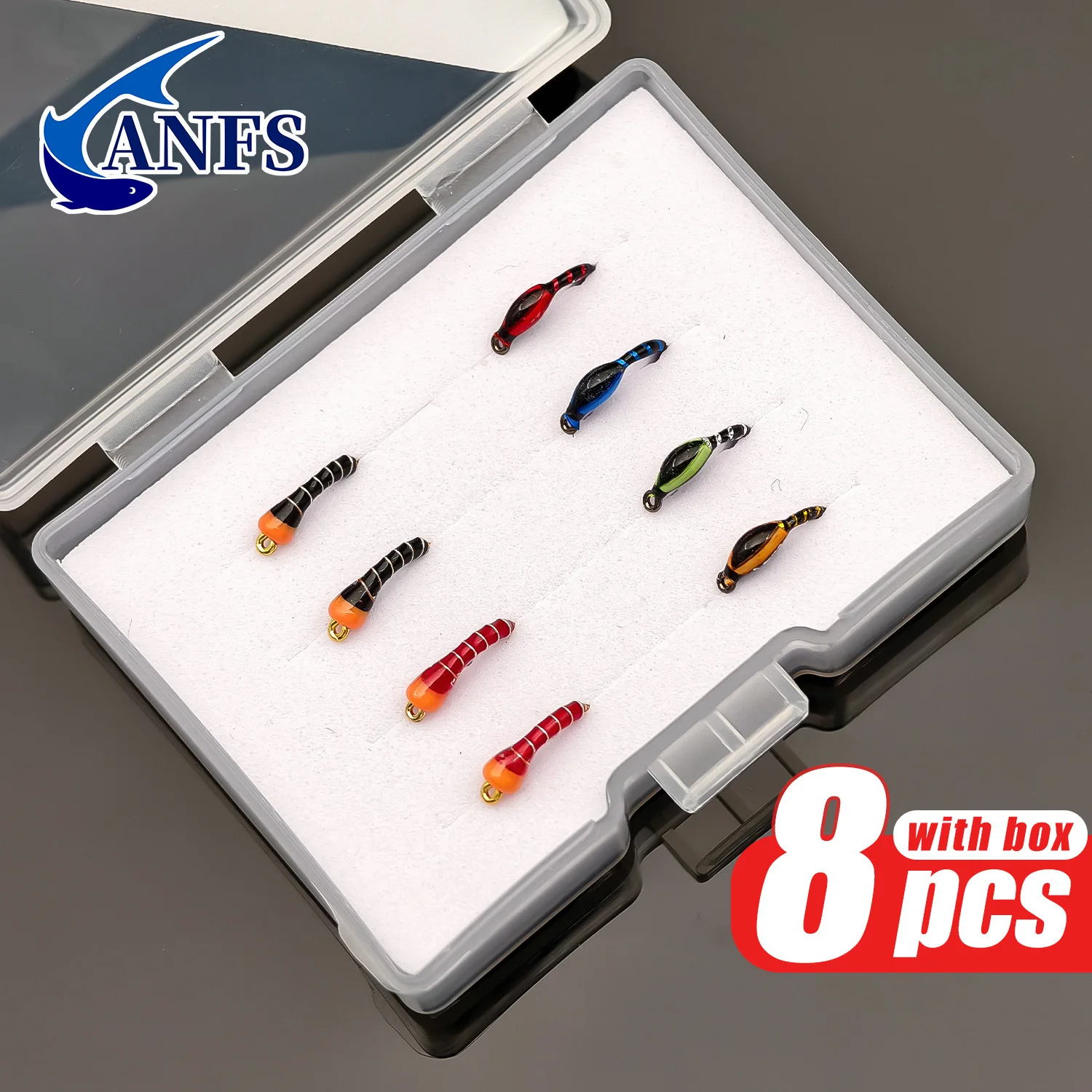 ANFS 8 Uds moscas de pesca con mosca con patrones vibrantes, cebos de señuelo de pesca de trucha mosca ninfa insecto-angelköder - imagen 3