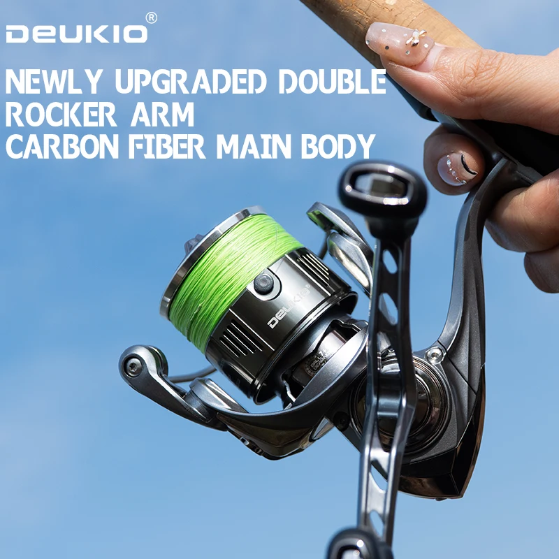 DEUKIO Dubbele Handvat Spinning Visserij-reel 7 + 1BB 5.2: 1 Max Drag 6 kg CNC Metalen Spoel Handvat Zoutwater zoetwatervisserij-reel - imagen 2