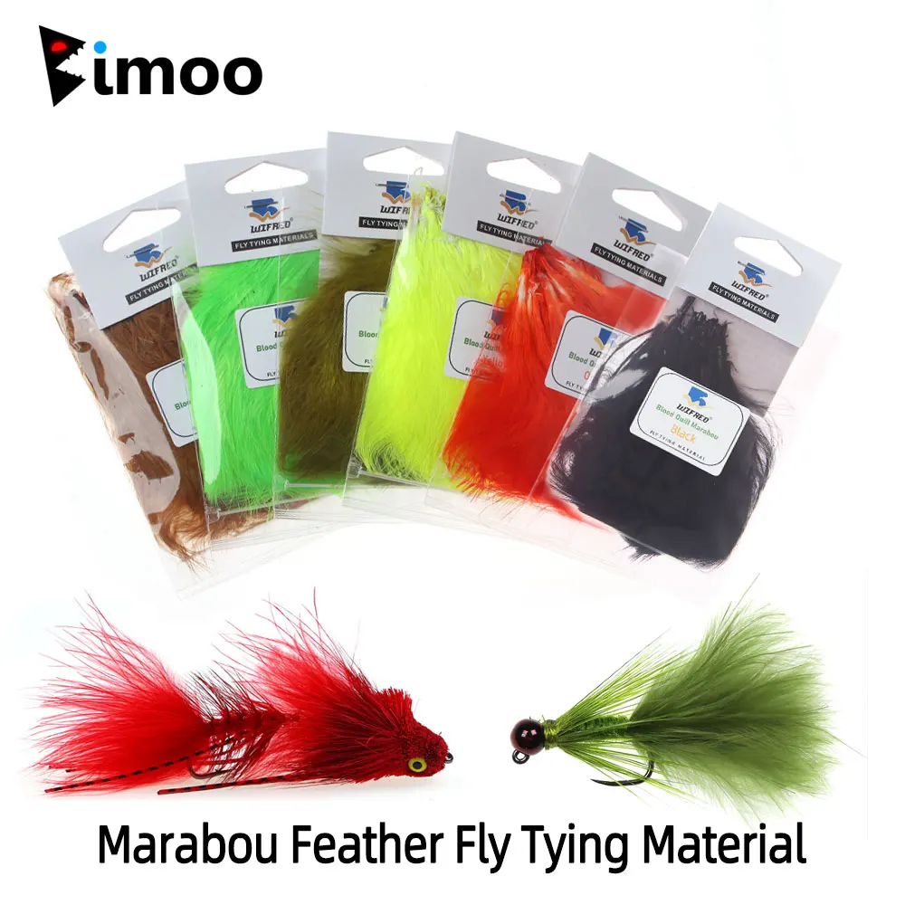 Bimoo, 2 paquetes de plumas de marabú naturales de 3 ~ 4 pulgadas para atar moscas Streamer, plantilla, señuelo, Bugger lanoso, sanguijuela, cebo para moscas, Material para atar peces