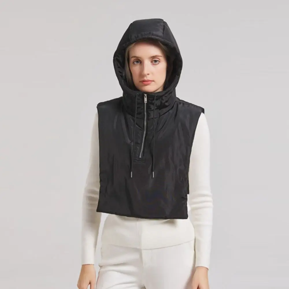 Gorro con capucha de cuello falso grueso de algodón, diseño de cremallera, bufanda ultraligera, pasamontañas, sombrero con cordón, sombrero Lei Feng para actividades al aire libre