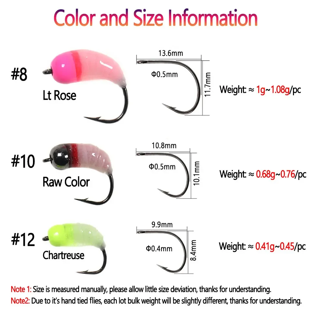 6 piezas # 8 # 10 # 12 cabeza luminosa de cuentas de latón, fregadero rápido, ninfa, Scud, insecto, gusano, mosca, larvas Caddis, cebos para insectos, trucha, Señuelos de pesca en hielo - imagen 4
