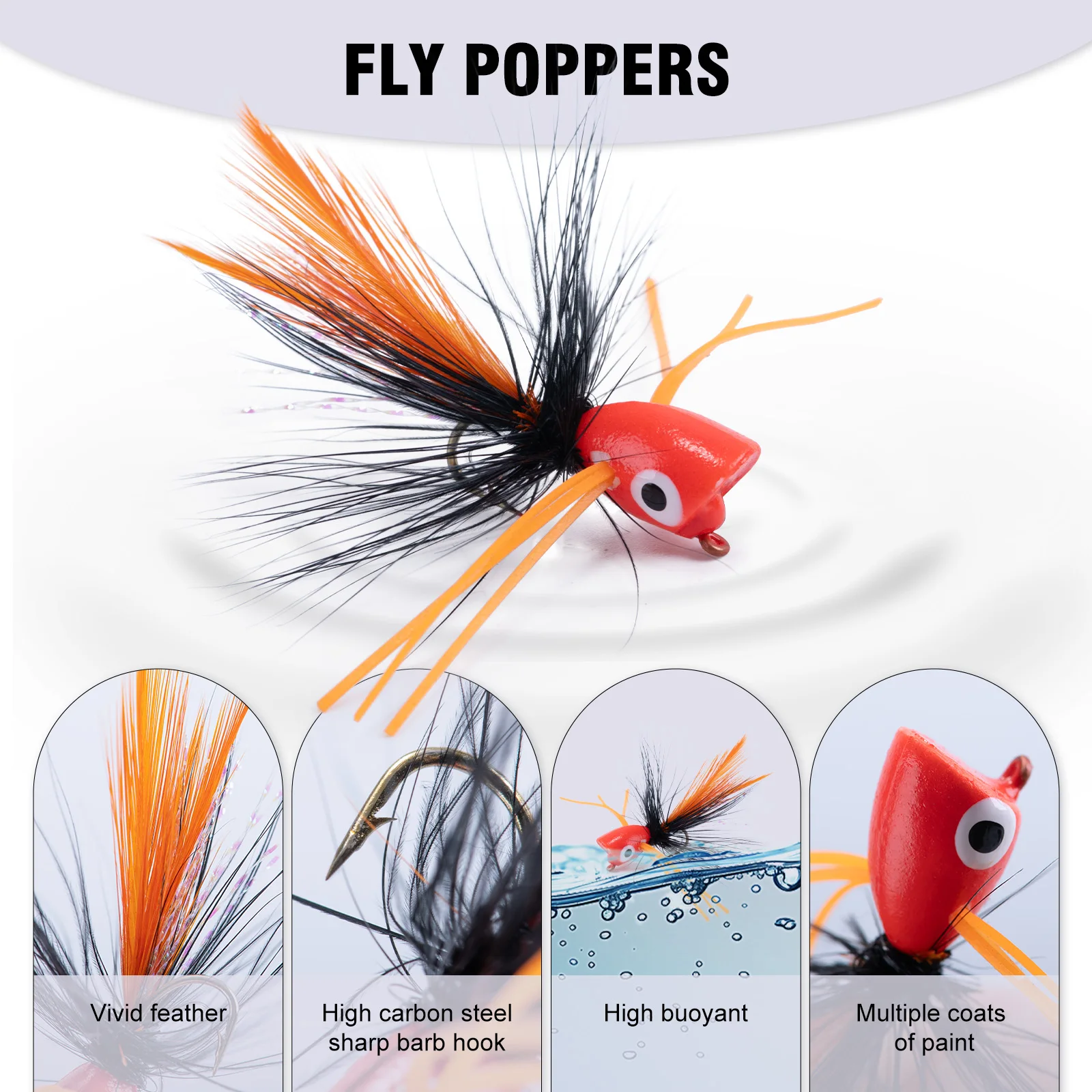 Goture 16/18/34/46 Uds Kit de Señuelos Popper de Pesca con Mosca, moscas de pesca con mosca seca Poppe coloridas Topwater con anzuelos para trucha lubina - imagen 3