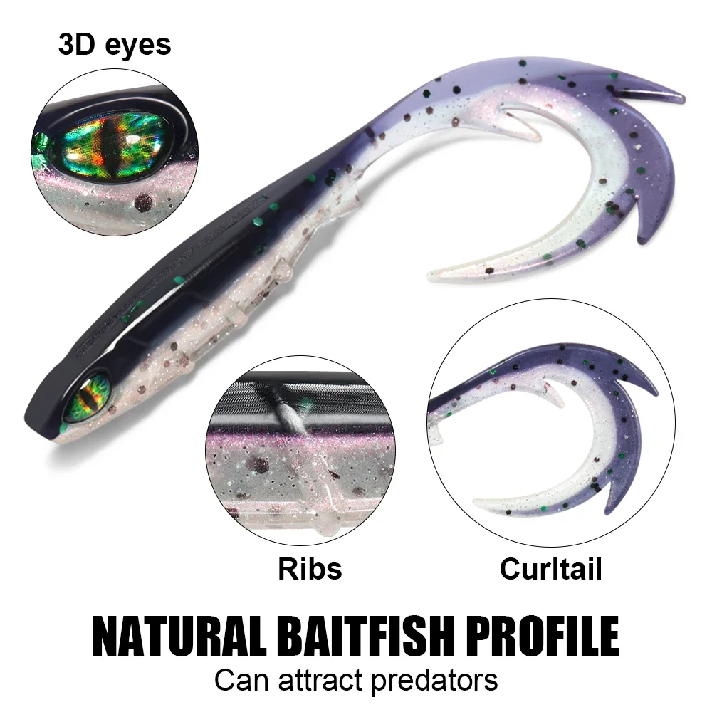 Spinpoler-señuelo de pesca con cola ondulada de 9,5 cm de largo, cebo suave con ojo 3D, Swimbait de silicona, pez falso, lubina, trucha, Zander, plantilla de mar - imagen 3