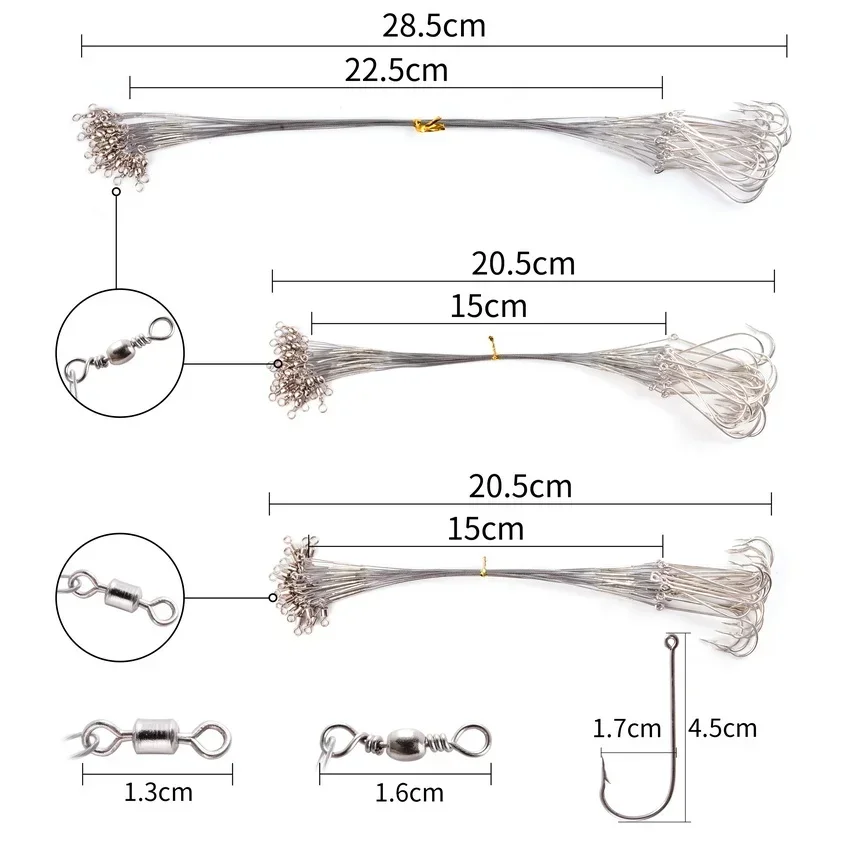 Línea de pesca de acero antimordida, líder de alambre de acero de 15cm con accesorio de pesca giratorio, alambre de pesca, correa Olta Leadcore con gancho