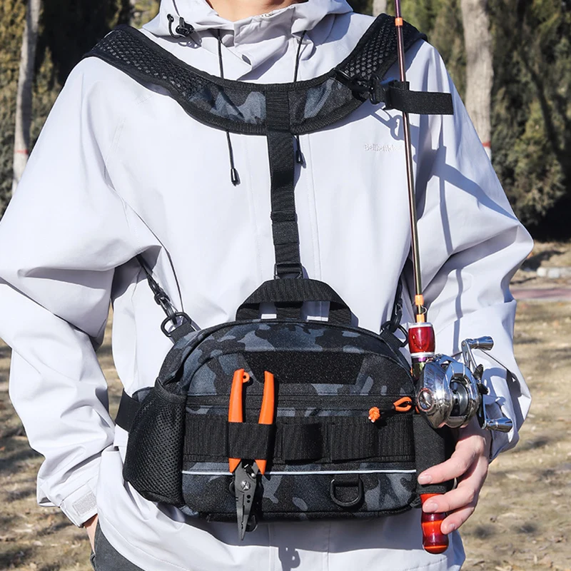 Riñonera táctica de pesca Luya, bolsas de viaje Molle para el pecho, senderismo al aire libre, equipo para correr, mochila de almacenamiento portátil con soporte para caña - imagen 3