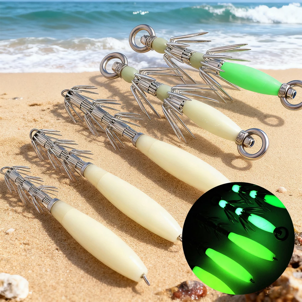 Anzuelos de calamar noctilucentes – Punta afilada para fondo y roca - imagen 3