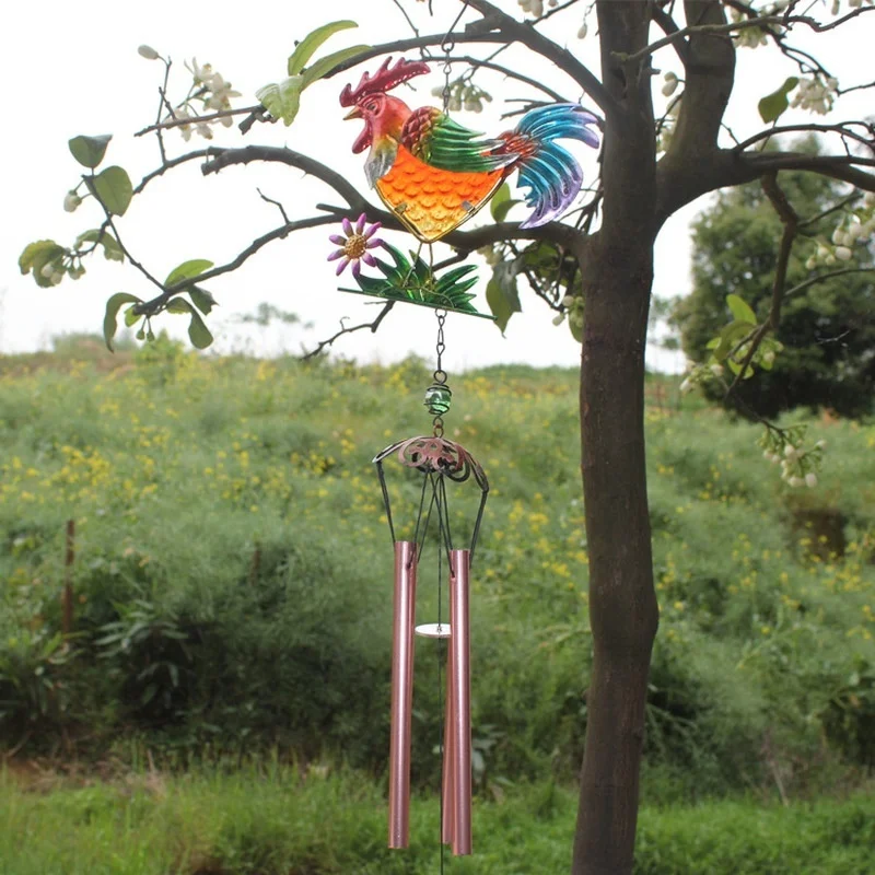 Colgante de Metal creativo para balcón y jardín, carillón de viento de gallo, artesanía de hierro, adorno de tubo - imagen 2