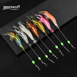 Señuelo de pesca suave para camarones, cebo Artificial con cuentas luminosas, gancho giratorio, señuelo de camarón realista, cebo de pesca de carpa, 7 Uds.