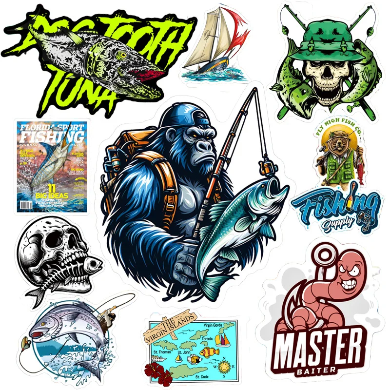 Pegatinas de pesca NUNATAK 50P/1 bolsa, caja de pesca, pegatina de caja de señuelos, pegatina impermeable, pegatina de pesca de mar, pegatinas de peces lubina