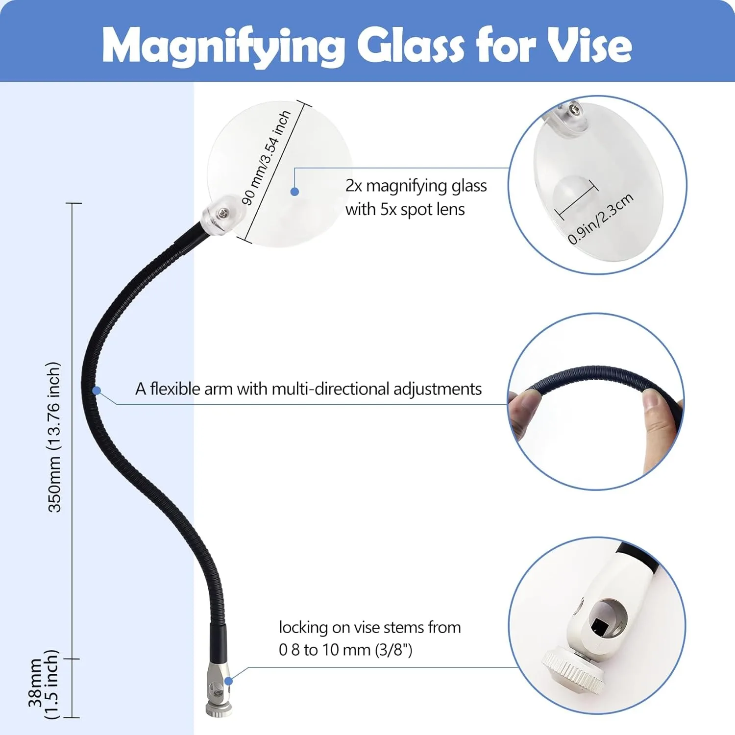 Lupa Aventik 2X brazo flexible – Lente 90 mm para montaje de moscas - imagen 2