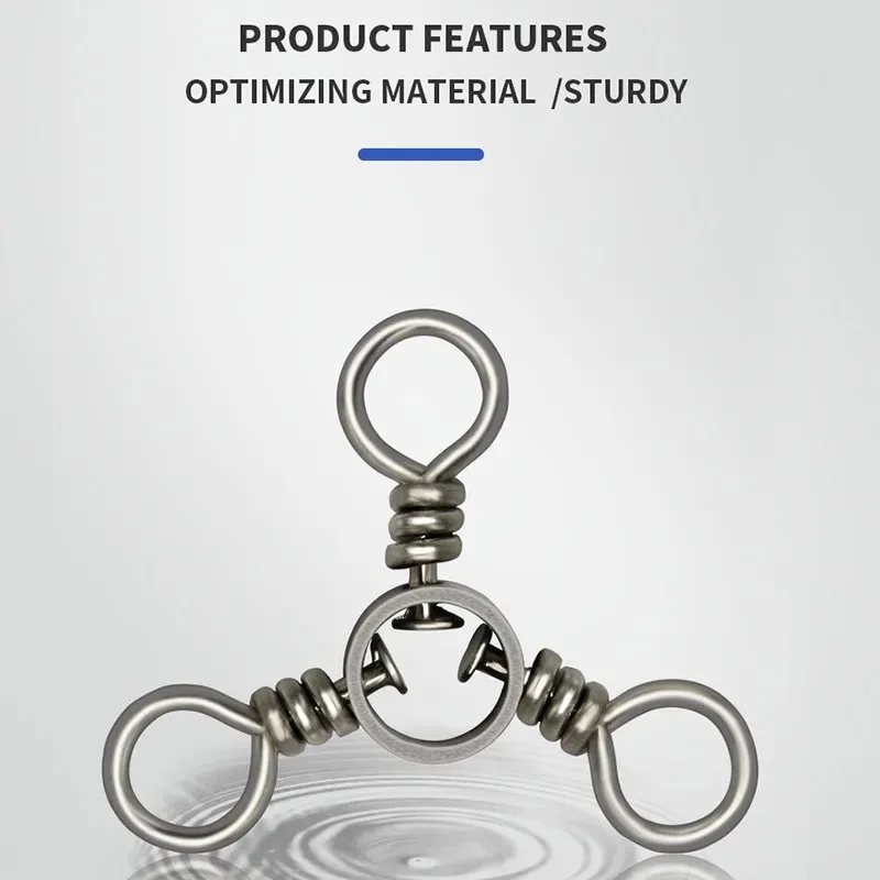 Conector de aparejo de 3 vías giratorio Trigeminal de pesca de acero inoxidable, 10 Uds., para pesca al aire libre, enlace a presión giratorio duradero con Anti - imagen 2