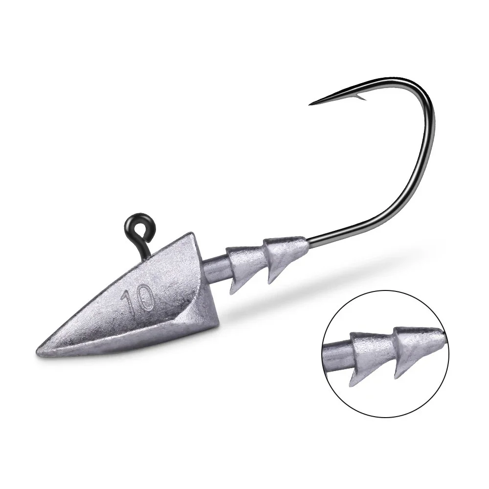 10 unids/set anzuelos de cabeza triangular 3,5/5/7/10g tipo barco anzuelo de pesca plantilla de gusano suave anzuelo volcado señuelo cabeza de plantilla anzuelo anzuelo de aparejos de pesca - imagen 3
