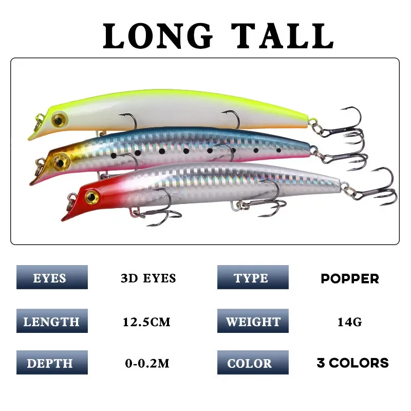 Popper de pesca, 2 uds., 125mm, 14g, señuelo flotante de mar, lápiz Topwater, Jerkbait, cebo duro Artificial para Lucio, aparejos de pesca de carpa - imagen 2