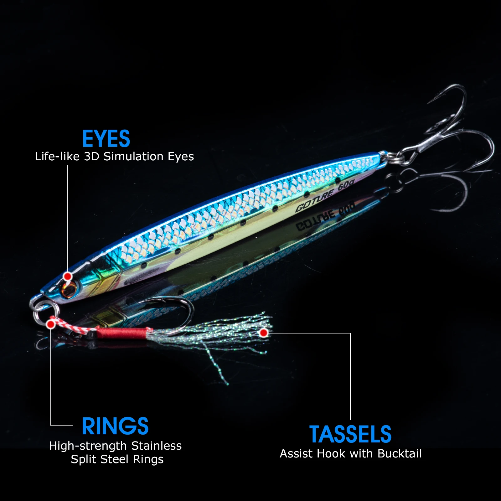 Goture-señuelo de pesca con plantilla de Metal, 40g, 60g, 80g, cebo duro para curricán, anzuelo fundido, Swimbait, Wobbler, Lucio, cuchara, carpa, Spinner, aparejos de mar - imagen 5