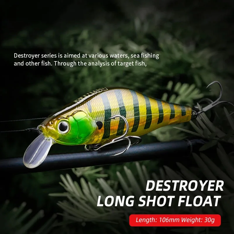 Juego de Señuelos de Pesca de 106Mm, cebo de pesca de agua salada, Tilapia, Minnow, aparejos, señuelos giratorios Wobbler, anzuelos de hundimiento - imagen 4