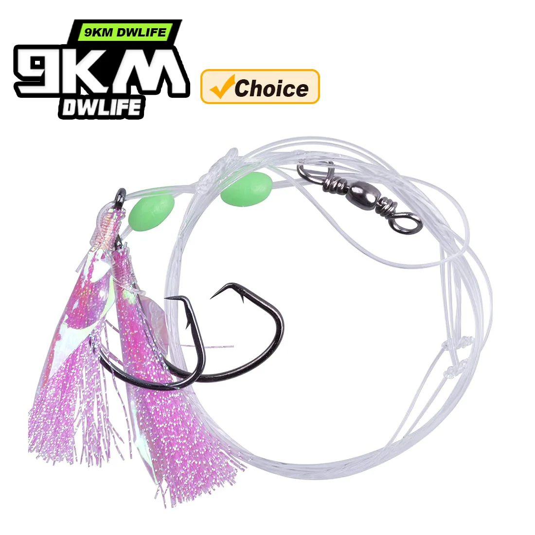 Juego de aparejos de cebo de pesca de 9KM, 1 Uds., aparejos de pesca de agua aplana con gancho afilado, aparejo inferior de cuentas brillantes giratorias para lubina Rockfish