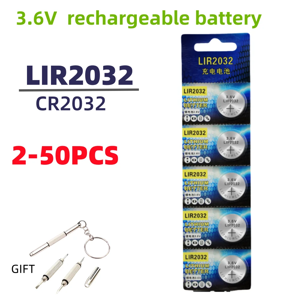 Batería LIR2032 recargable en mano