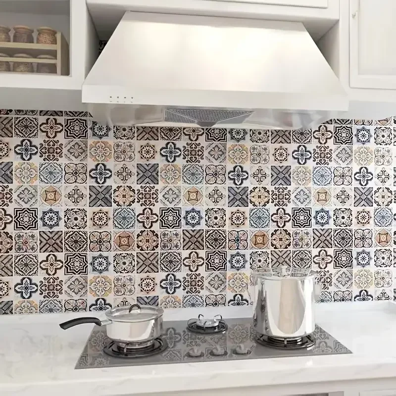 Pegatinas de pared impermeables de PVC de 40cm, papel tapiz autoadhesivo para baño, cocina, armario a prueba de aceite, renovación, estilo europeo, hogar 3D - imagen 5