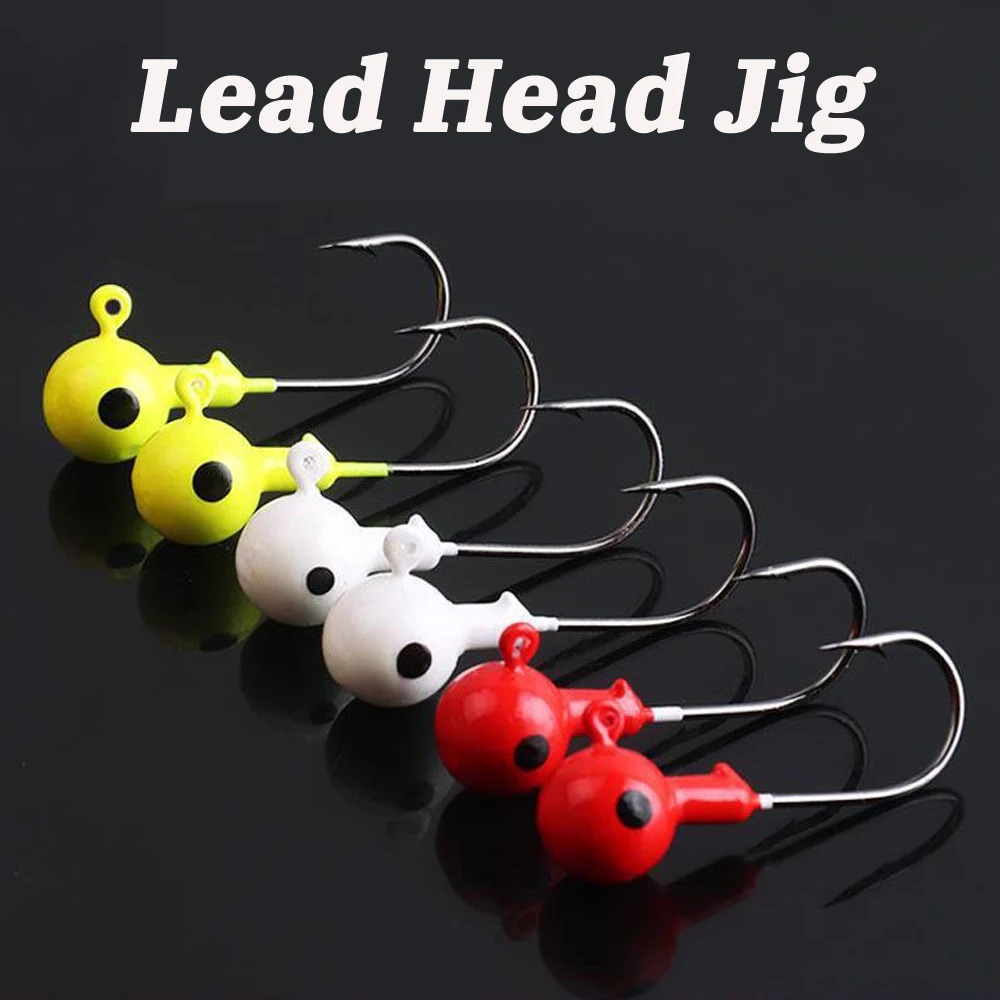 10 unids/lote anzuelos de Metal 3,5g 18g Color 3D ojo bola Jigging cabeza gancho con púas vástago de manivela para señuelo suave anzuelo de pesca de gusanos - imagen 5