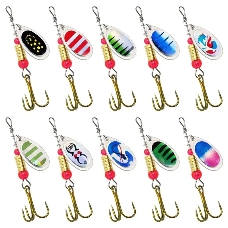 10 unids/set señuelo giratorio 10 colores con anzuelo triple señuelo de cuchara de Metal señuelo de pesca duro con caja de aparejos de pesca - imagen 4