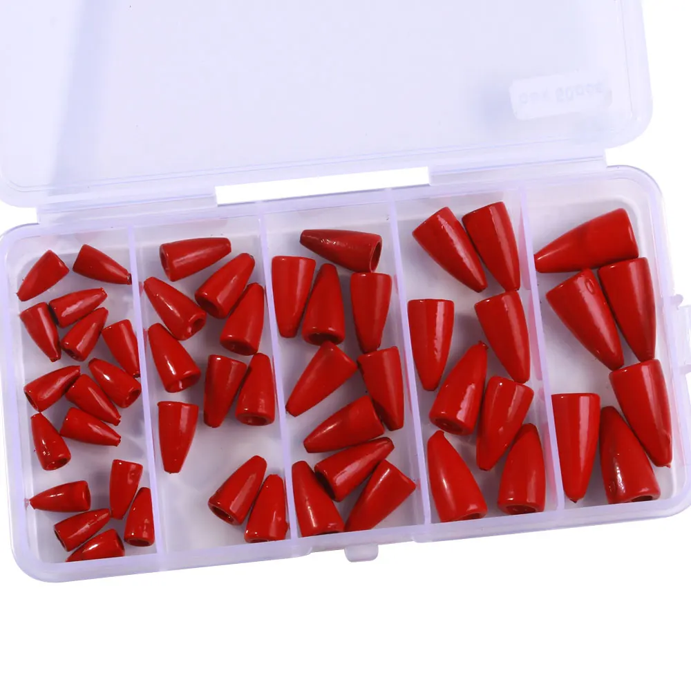 Juego de pesas de pesca de 50 Uds., 1,75g-10g, plomos de bala rojos para lubina, Lucio, cabeza de serpiente, perca, accesorios de aparejo Texas, aparejos de pesca